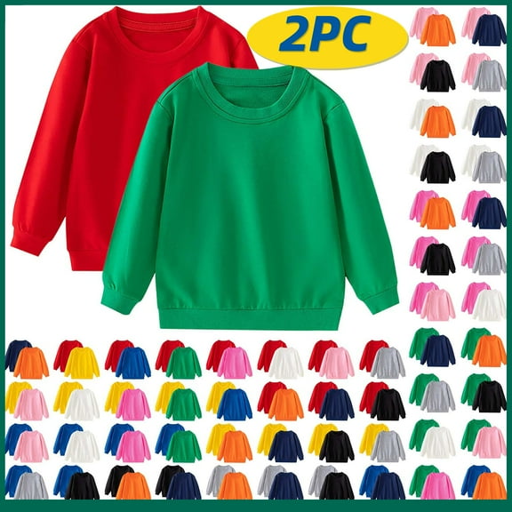 Vibrex Baby Girl Boy Sweatshirt Crew Neck, Kids 2-Pack Long Sleeve Round Neck Tops Soft Solid Color Pullover Shirts for Boys & Girls