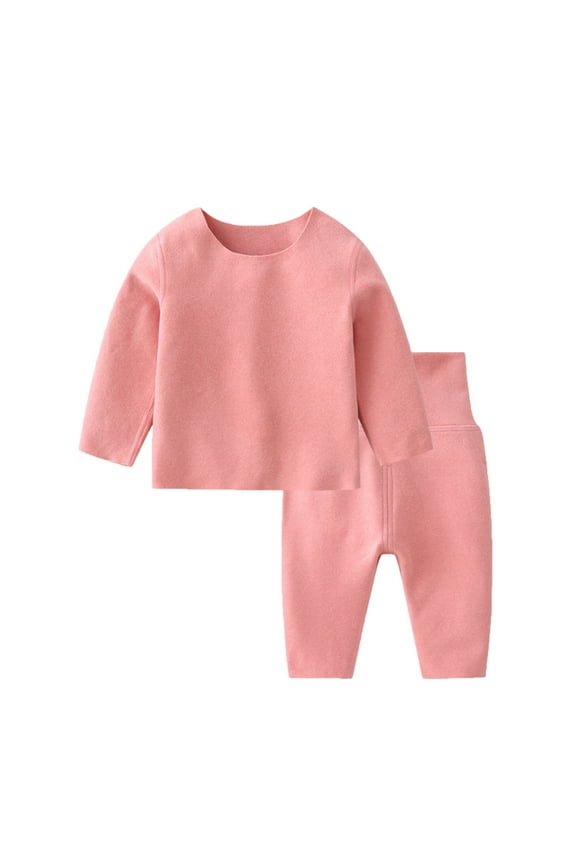 Baby Infant Keep Warm Long Sleeve Pants Trousers Solid Color Clothes Set Children's Winter Home Clothes Suit Thermal Underwear Two-Piece Set Toddler Kids Top and Leggings High waist Long Johns