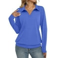 thumbnail image 1 of Vibrex Basic Tops Ladies Winter Knitted V Neck Lapel Solid Color Long Sleeve Fashion Loose Top Travel Clothes Sweatshirt Soft Comfortable Women's Business Casual Lightweight Tunic Sweater Tops, 1 of 6