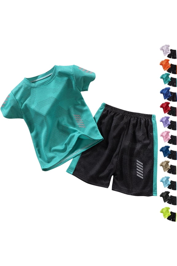 Boys Athletic Shorts Set 2 Piece Summer Clothes Outfit with Graphic Tee and Boys Basketball Shorts for Active Kids Casual Sports Suit