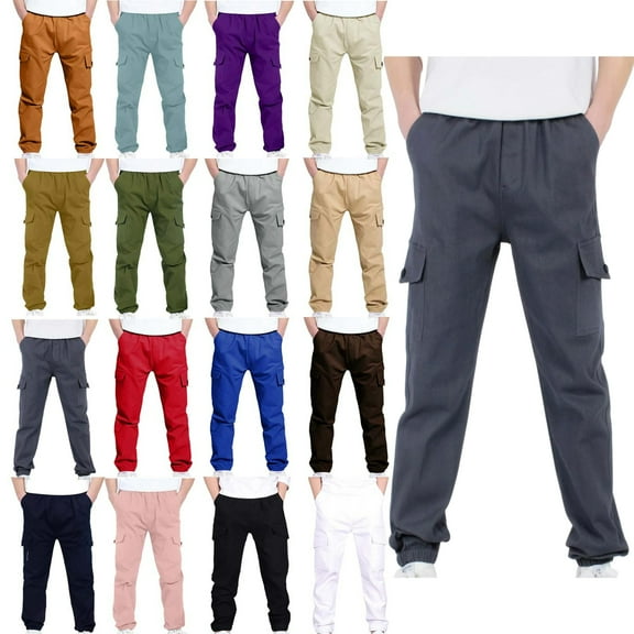Vibrex Boys Cargo Pants 4-13Years Boys And Childrens Sports Cargo Pants Stretch Elastic Waist School Kids Twill Joggers For 4-13Years Elastic Waist Casual Jogging Trousers