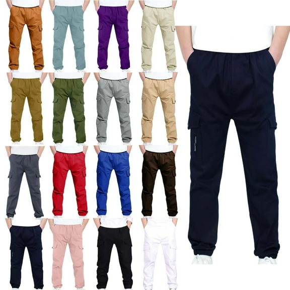 Vibrex Boys Cargo Pants 4-13Years Boys And Childrens Sports Cargo Pants Stretch Elastic Waist School Kids Twill Joggers For 4-13Years Elastic Waist Casual Jogging Trousers