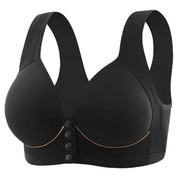 Vibrex Bra for Seniors Front Snap Closure Bras Front Closure Bras for Women Solid Color No Underwire Padded Wireless Comfortable Full Coverage Seamless Bras Wide Shoulder Strap Everyday Sleep Bras