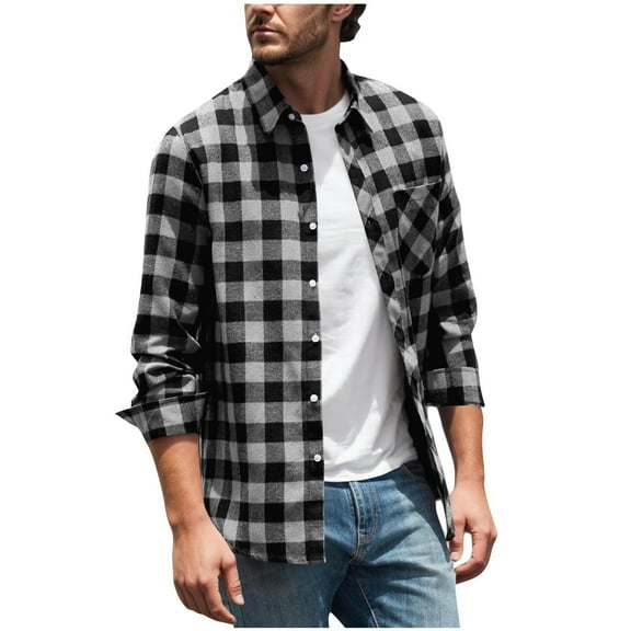 Vibrex Business Casual Outfits for Men Fashion Button Down Checkered Long Sleeve Turndown Elastic Blouse Shirt Baggy Comfortable Color Block Shirt Soft Fall Workout Tops with Pocket Plaid Shirt Men