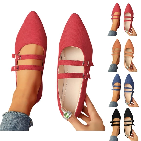 Vibrex Business Casual Shoes Women Fashionable Casual Versatile Breathable Spring and Summer Comfortable Flat Shoes Pointed Toe Flats for Women Dressy Ballet Flat Mary Flats with Buckle Strap