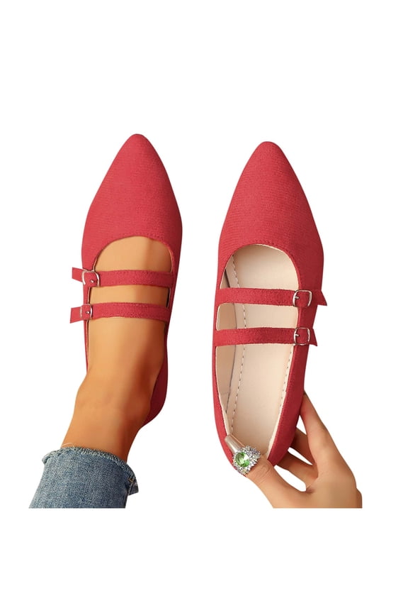 Business Casual Shoes Women Fashionable Casual Versatile Breathable Spring and Summer Comfortable Flat Shoes Pointed Toe Flats for Women Dressy Ballet Flat Mary Flats with Buckle Strap
