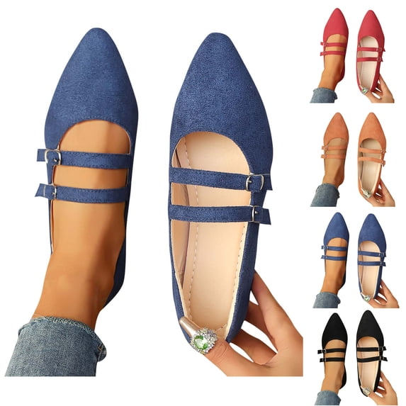 Vibrex Business Casual Shoes Women Fashionable Casual Versatile Breathable Spring and Summer Comfortable Flat Shoes Pointed Toe Flats for Women Dressy Ballet Flat Mary Flats with Buckle Strap