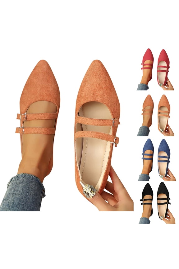Business Casual Shoes Women Fashionable Casual Versatile Breathable Spring and Summer Comfortable Flat Shoes Pointed Toe Flats for Women Dressy Ballet Flat Mary Flats with Buckle Strap