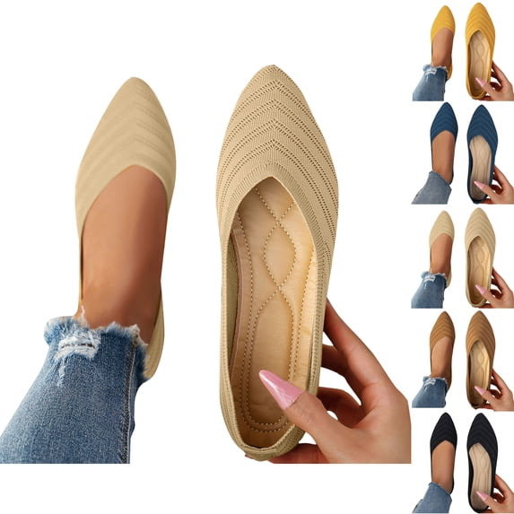 Vibrex Business Casual Shoes Women Solid Color Flat Heel Comfortable Casual Shoes Women's Ballet Flats Comfortable Casual Dressy Shoes Work Flats Office Shoes Pointed Toe Flats Shallow Shoes