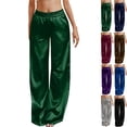 thumbnail image 1 of Vibrex Business Pants Women Solid Color Elastic Waist Sports Casual Pants with Pockets Women’s Velvet Wide Leg Pants Work Casual Trousers with Pockets, 1 of 9