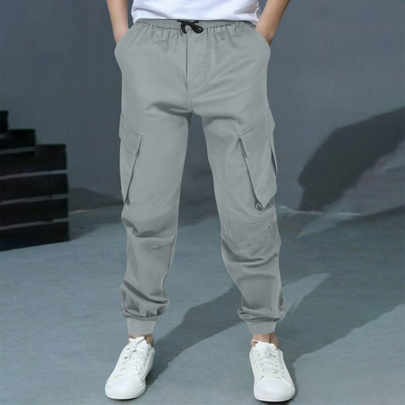 Vibrex Cargo Pants for Kids 6-14Years Boys And Childrens Sports Cargo Pants Stretch Elastic Waist School Kids Twill Joggers For 4-13Years Elastic Waist Casual Jogging Trousers