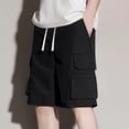 thumbnail image 1 of Vibrex Cargo Shorts Men, Men's Solid Color Workwear Shorts Outdoor Casual Multi Pocket Five Quarter Pants,Men's 5-inch Inseam Shorts Black_M, 1 of 9