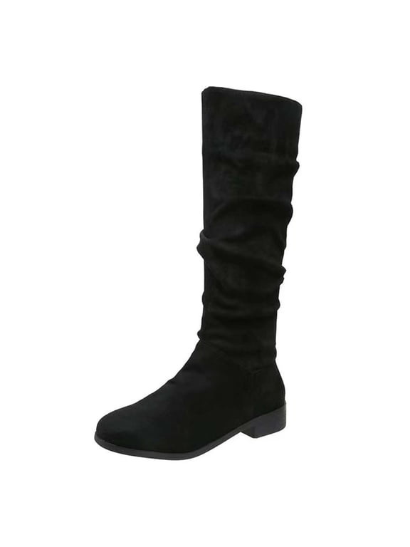 Casual Shoes for Women Mid Calf Boots Knight Boots Suede Pleated Pile Flat Boots Knee High Boots Fall Shoes Fashion Casual Solid Color Shoes Cozy Mid-Calf Boots Women's Pull On Fall Boots