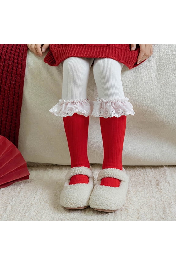Children's Fall And Winter Sweet And Cute Fashionable Christmas Socks Red Year Double-knitted Warm Mid-calf Socks