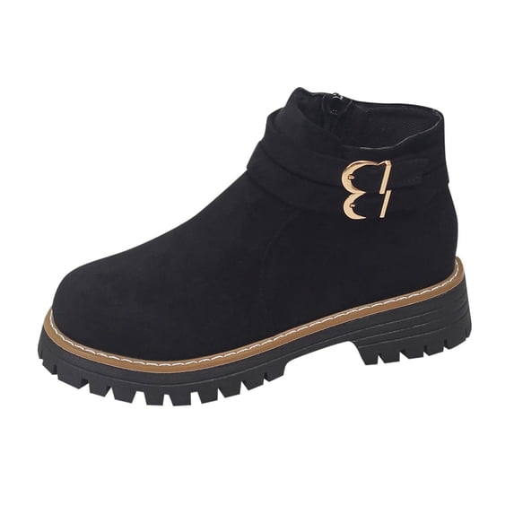 Vibrex Chunky Heel Ankle Boots for Women Round Toe Short Booties with Side Zipper Casual Buckled Fall Winter Comfortable Short Boots