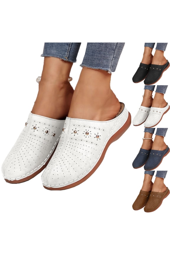 Clogs for Women Mules Fashion Casual Hollow Solid Color Baotou Sandals Thick Bottom Half Slippers Wedge Heels Comfortable Womens Wedge Clogs Dressy Mules Brown Closed Toe Sandals Shoes