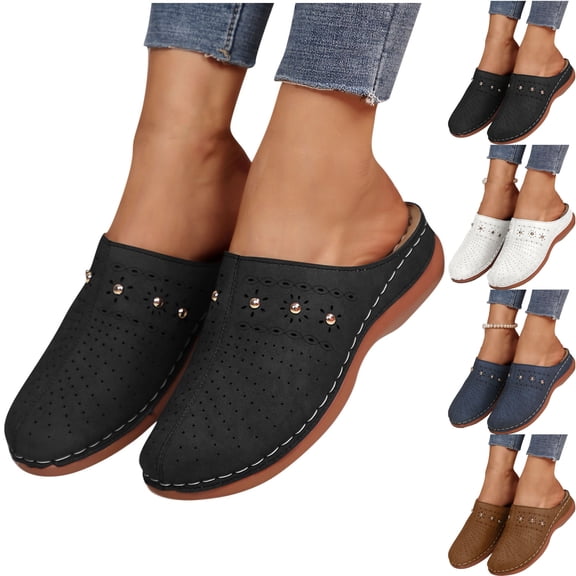 Vibrex Clogs for Women Mules Fashion Casual Hollow Solid Color Baotou Sandals Thick Bottom Half Slippers Wedge Heels Comfortable Womens Wedge Clogs Dressy Mules Brown Closed Toe Sandals Shoes