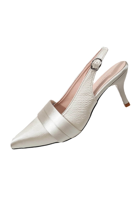 Closed Toe Slingback Heels Women Pumps Strappy Pointed Toe Stiletto Heels Backless Pumps Shoes Women Solid Color Wedding Party Dress Shoes