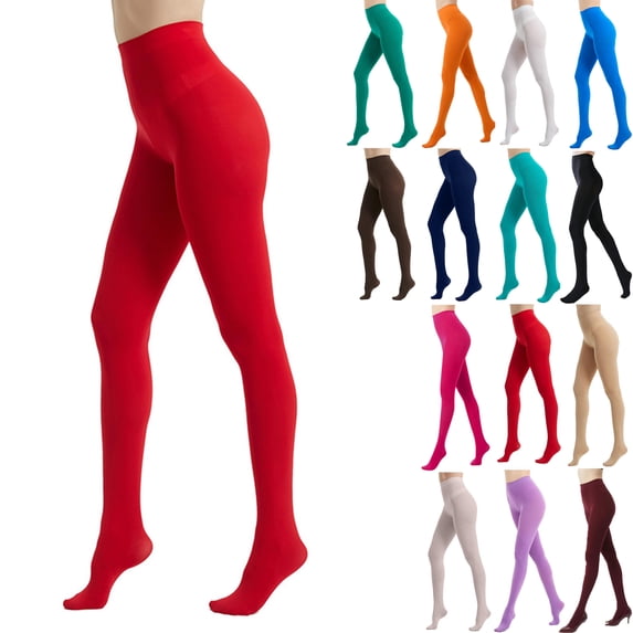 Vibrex Colorful Tights Women's Solid Color Soft Opaque Tights Women's Footed Pantyhose Tights Women's High Waist Footed Colored Pantyhose Solid Footed Opaque Tights Pantyhose Thigh High Stockings