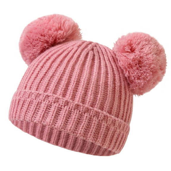 Vibrex Crochet Hats for Kid Baby Solid Color Knitted Hat for Boys and Girls Winter Knitted Hat for Babies Cozy Beanie with Double Pompom Warm Cute Winter Hat for Kids Toddler Children 0-1 Years