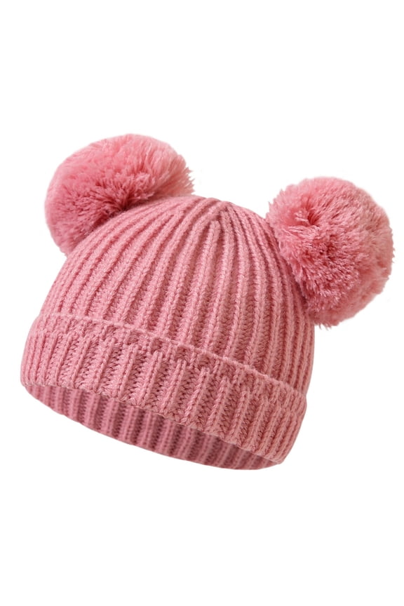 Crochet Hats for Kid Baby Solid Color Knitted Hat for Boys and Girls Winter Knitted Hat for Babies Cozy Beanie with Double Pompom Warm Cute Winter Hat for Kids Toddler Children 0-1 Years