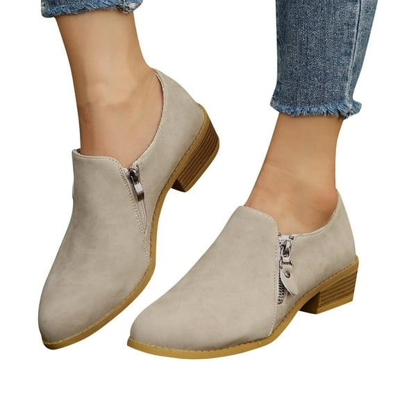 Vibrex Dress Shoes for Women Fashion Casual Style Solid Color Boots Side Zipper Pointed Toe Low Heel Ankle Boots Classic Low Heeled Short Booties Casual Comfortable Boots with Wide Widths