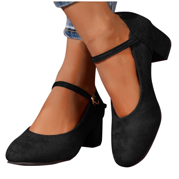 Vibrex Dress Shoes for Women Solid Color Medium Heeled and Thick Heeled Shoes with A Straight Buckle and Shallow Mouth Suede for Women Close Toe Classic Round Toe Comfortable Mary Jane Dress Shoes