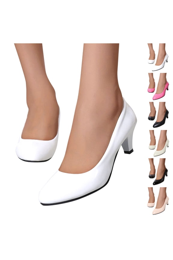 Dress Shoes for Women Versatile Medium Heeled All Season Women's Loose Feet Shallow Mouth Solid Color Work Leather Shoes Women's Pointed Closed Toe Dress Bridal Elegant Wedding Pumps Shoes