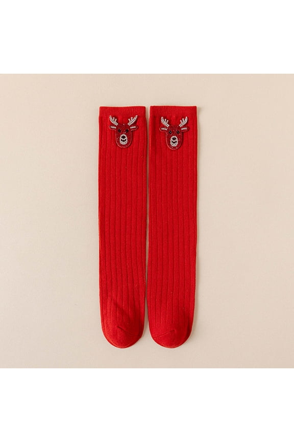 Fall And Winter Sweet And Fashionable Christmas Socks Cute Print Red Mid-calf Socks