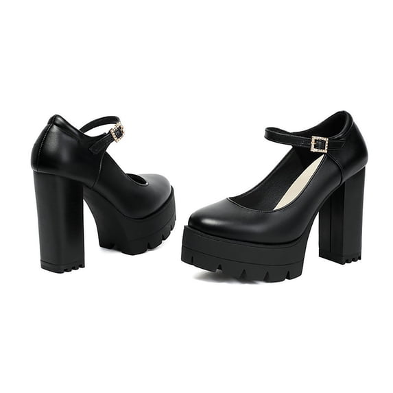 Vibrex Fashion Vintage Womens Solid Color Pumps Ladies High Heeled Shoes Casual Buckle Thick Heel High Heel Shoes Stage Performance Shoes