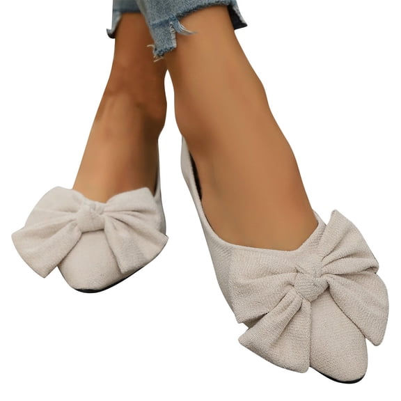Vibrex Flats Shoes for Women Dressy Comfortable Women Large Size Shallow Mouth Suede Casual Comfortable Bow Flat Work Fashion Pointed Shoes Shallow Shoe Women's Flats Dressy Lightweight Shoes