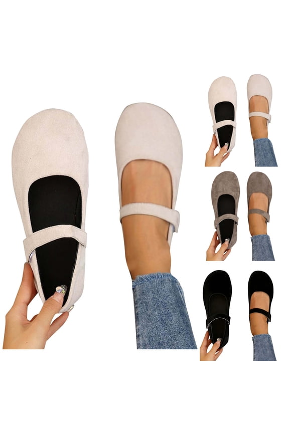 Flats Shoes for Women Fashion Casual Versatile Mary Vacation Summer Style Fashionable Buckle Flat Shoes Solid Color Round Toe Flat Shoes Dressy Ballet Flats Comfortable Womens Dress Shoes
