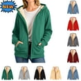 thumbnail image 1 of Vibrex Fleece Coat for Women,Women Winter Warm Casual Long Sleeve Hooded Solid Sweatshirt Coat Thick Warm Sherpa Fuzzy Lined Hoodie Zip up Sweatshirts Coat with Pockets, 1 of 8