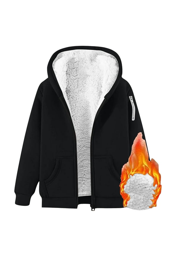 Fleece Jacket Women's Plus Size Heavyweight Fleece Lined Zip Up Hoodie Solid Color Drop Shoulder Pullover Cardigan Pockets Warm Plush Hooded Jacket Fleece Sweater Coat for Women