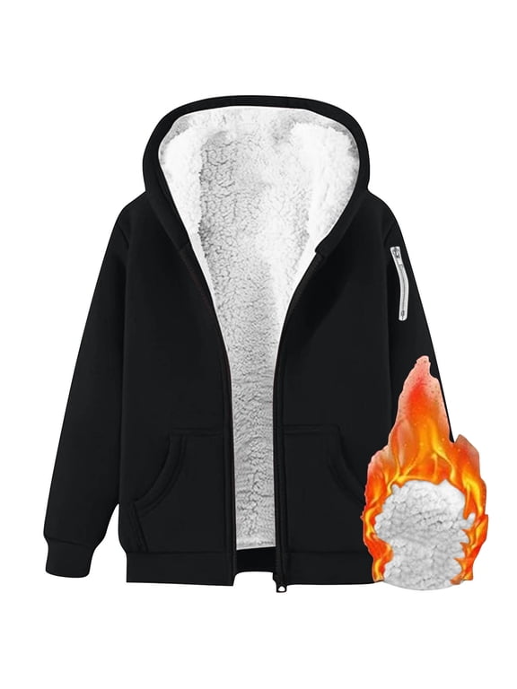 Fleece Jacket Women's Plus Size Heavyweight Fleece Lined Zip Up Hoodie Solid Color Drop Shoulder Pullover Cardigan Pockets Warm Plush Hooded Jacket Fleece Sweater Coat for Women