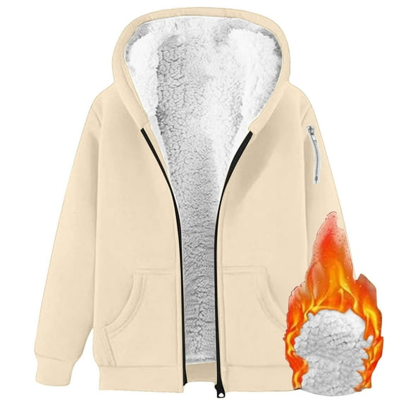 Vibrex Fleece Jacket Women's Plus Size Heavyweight Fleece Lined Zip Up Hoodie Solid Color Drop Shoulder Pullover Cardigan Pockets Warm Plush Hooded Jacket Fleece Sweater Coat for Women