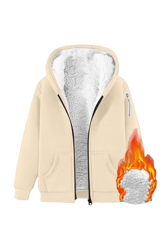 Fleece Jacket Women's Plus Size Heavyweight Fleece Lined Zip Up Hoodie Solid Color Drop Shoulder Pullover Cardigan Pockets Warm Plush Hooded Jacket Fleece Sweater Coat for Women