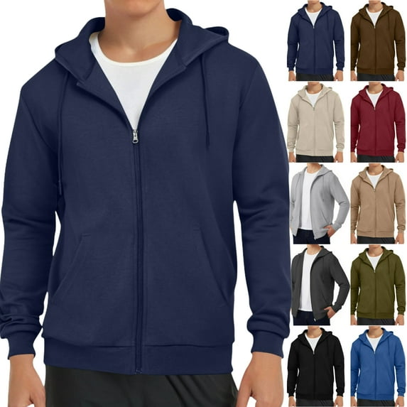 Vibrex Full-zip Hoodie for Men,Men's Cargo Solid Color Pockets Sports Ditness Training Dropped Shoulder Long Sleeved Hooded Casual Jacket Fall Winter Trendy Causal Jackets