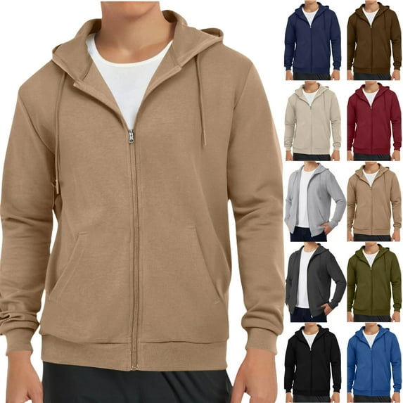 Vibrex Full-zip Hoodie for Men,Men's Cargo Solid Color Pockets Sports Ditness Training Dropped Shoulder Long Sleeved Hooded Casual Jacket Fall Winter Trendy Causal Jackets