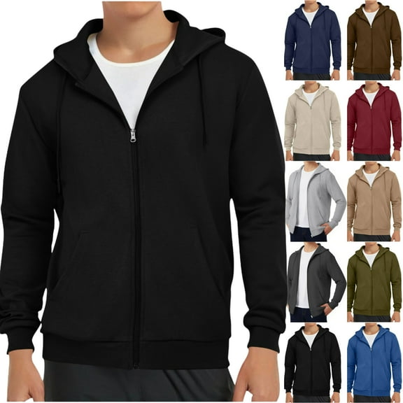 Vibrex Full-zip Hoodie for Men,Men's Cargo Solid Color Pockets Sports Ditness Training Dropped Shoulder Long Sleeved Hooded Casual Jacket Fall Winter Trendy Causal Jackets