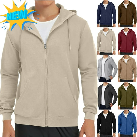 Vibrex Full-zip Hoodie for Men,Men's Cargo Solid Color Pockets Sports Ditness Training Dropped Shoulder Long Sleeved Hooded Casual Jacket Fall Winter Trendy Causal Jackets