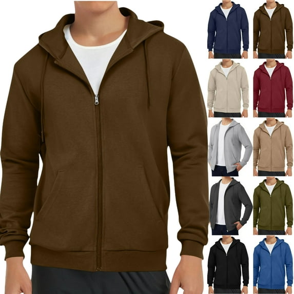 Vibrex Full-zip Hoodie for Men,Men's Cargo Solid Color Pockets Sports Ditness Training Dropped Shoulder Long Sleeved Hooded Casual Jacket Fall Winter Trendy Causal Jackets