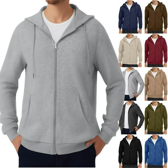 Vibrex Full-zip Hoodie for Men,Men's Cargo Solid Color Pockets Sports Ditness Training Dropped Shoulder Long Sleeved Hooded Casual Jacket Fall Winter Trendy Causal Jackets