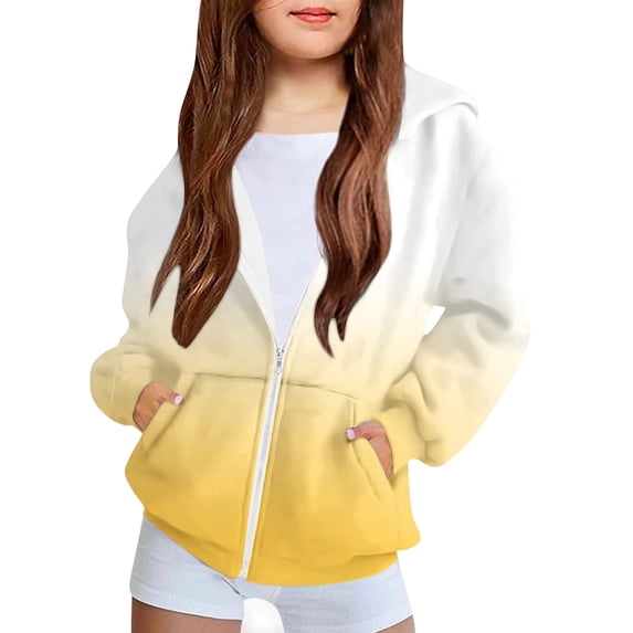 Vibrex Girls Lightweight Hooded Jacket Kids Windproof Jacket with Pocket Girls Soft Zip Up Hoodie Kids Gradient Color Fashion Oversized Long Sleeve Sweatshirt Jacket Hooded Sweatshirt 4-12 Years