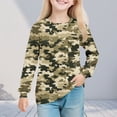 thumbnail image 1 of Vibrex Girls' Printing Round Neck Shirt Long Sleeved Top Children's Pullover Shirt For 5-14 Years Camouflage Top_Army Green_13 Years, 1 of 8