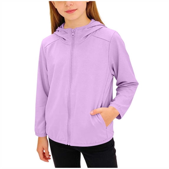 Vibrex Girls Zip Up Cropped Hoodies Long Sleeve Sweatshirts Kids Summer Casual Lightweight Jacket with Pockets Sun Protection Jacket 1-13Y