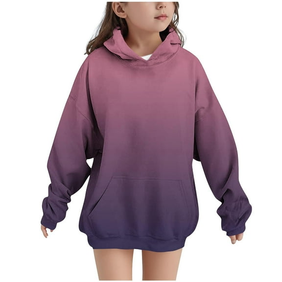 Vibrex Hooded Sweatshirt Children's Long Sleeved Gradient T-shirt Round Neck Top for Boys and Girls Oversized Pullover Fashion Hoodies Pullover Sweatshirts Casual Fall Winter Clothes 4-14 Years