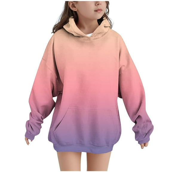 Vibrex Hooded Sweatshirt Children's Long Sleeved Gradient T-shirt Round Neck Top for Boys and Girls Oversized Pullover Fashion Hoodies Pullover Sweatshirts Casual Fall Winter Clothes 4-14 Years