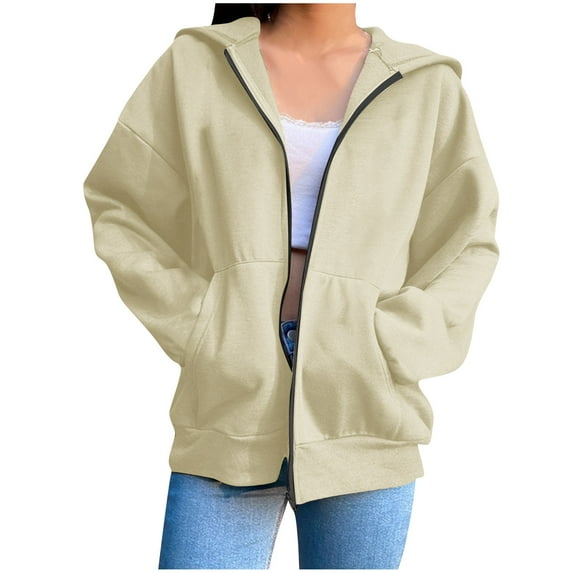 Vibrex Hooded Sweatshirts Womens Oversized Hoodies Fleece Sweatshirts Long Sleeve Zipper-Neck Sweaters Pullover Fall Outfits with Pocket Solid Color Full Zip Up Jacket Trendy Travel Jacket
