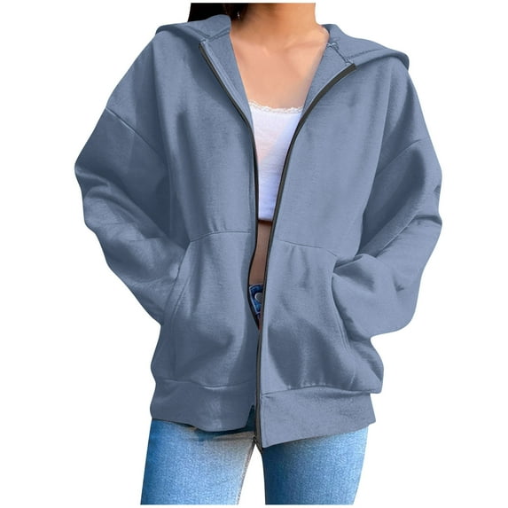 Vibrex Hooded Sweatshirts Womens Oversized Hoodies Fleece Sweatshirts Long Sleeve Zipper-Neck Sweaters Pullover Fall Outfits with Pocket Solid Color Full Zip Up Jacket Trendy Travel Jacket